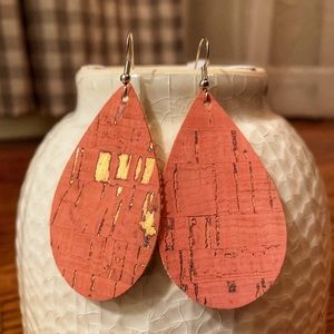 Coral Cork Leather Earrings